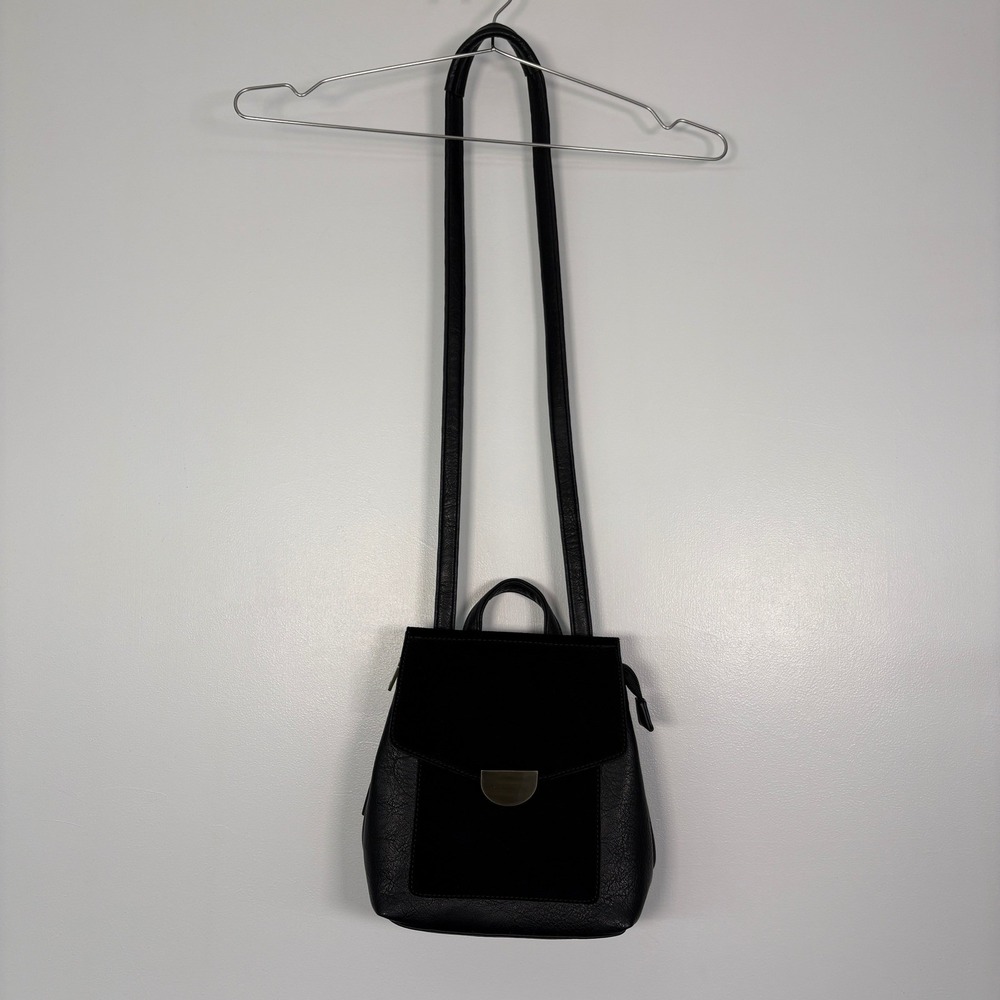 Moda Luxe Womens Claudette Backpack Small Black‎ Leather Suede Flap NWT